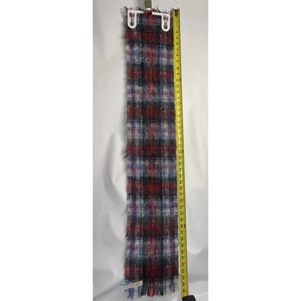 Hilltop Brand Vintage Tartan Mohair Wool Nylon Scarf Red Plaid Made In Scotland